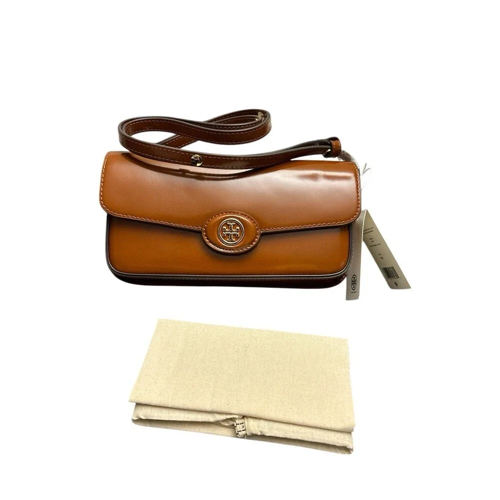 Tory Burch Robinson Spazzolato E/W Rectangular Shoulder Bag Dark Sienna New - Picture 1 of 7